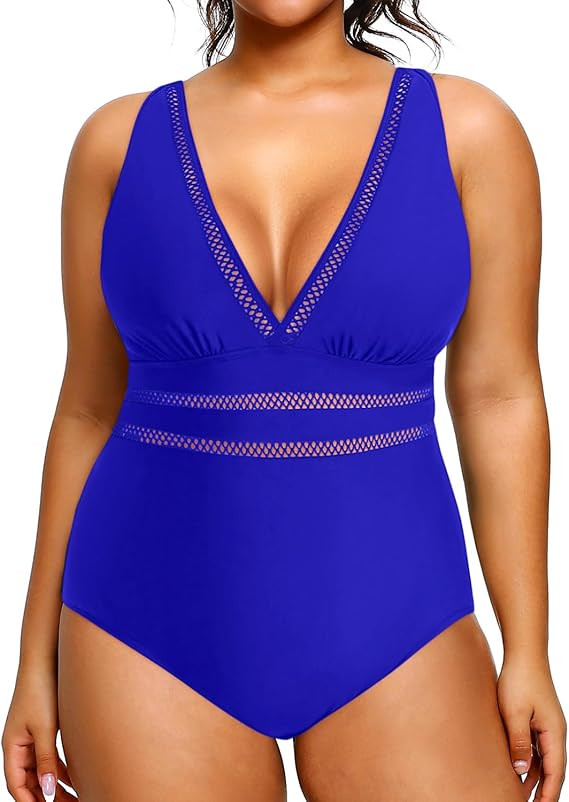 Daci Women Plus Size One Piece Swimsuits Sexy V Neck Bathing Suit Hollowed Out Swimwear | Amazon (US)