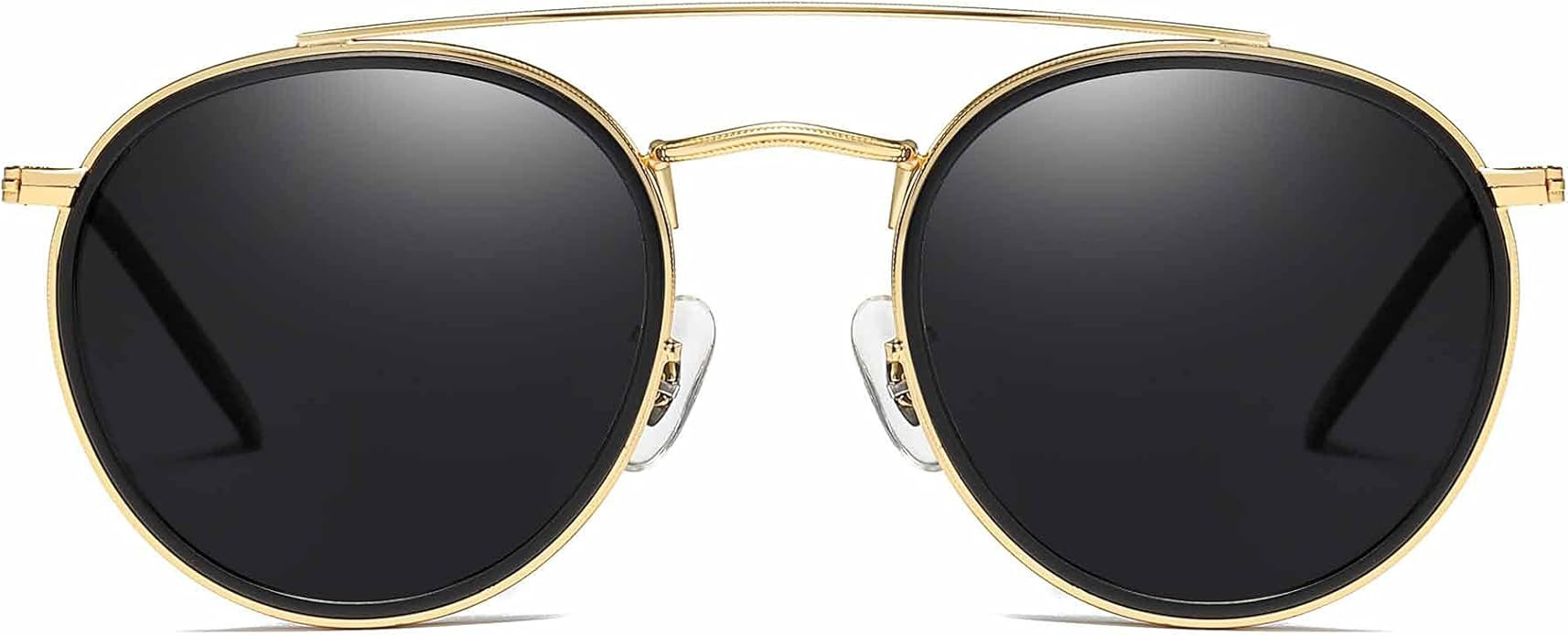 JIM HALO Small Polarized Round Sunglasses for Women Vintage Double Bridge Frame | Amazon (US)
