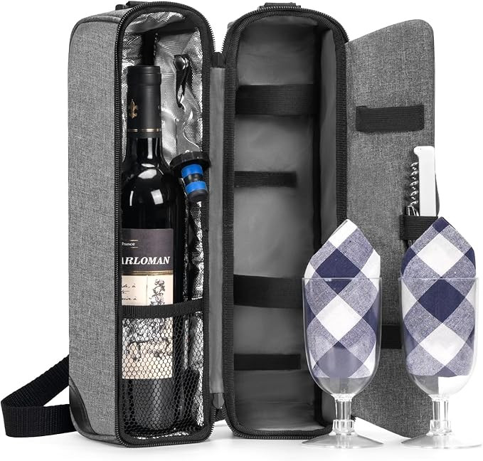 ALLCAMP Wine Bag - Insulated Cooler Bag with Wine Glasses, Bottle Opener & Wine Accessories for W... | Amazon (US)