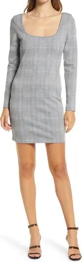 Plaid Square Neck Long Sleeve Minidress | Nordstrom