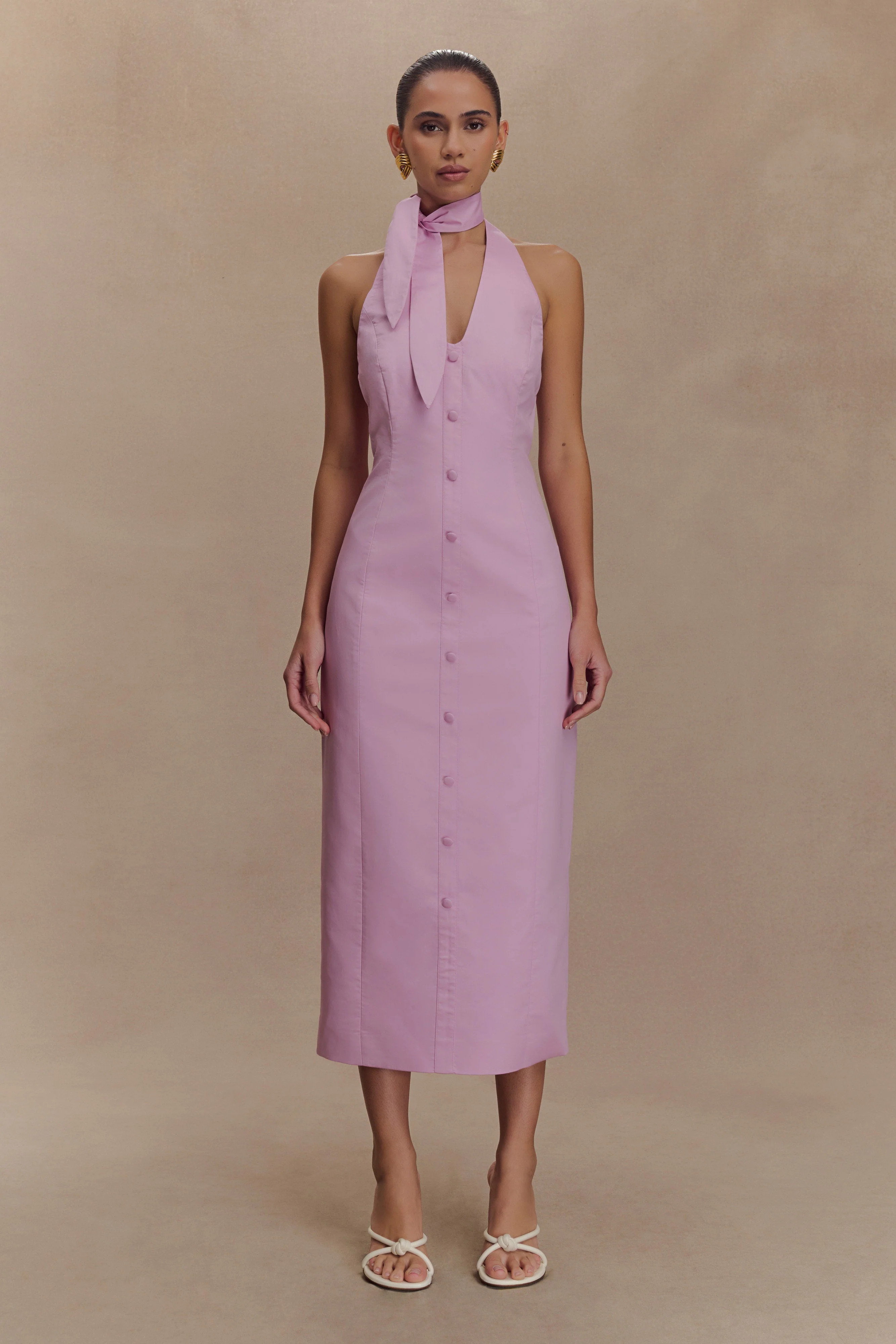 Simona Halter Neck Midi Dress - Blush Pink | MESHKI US