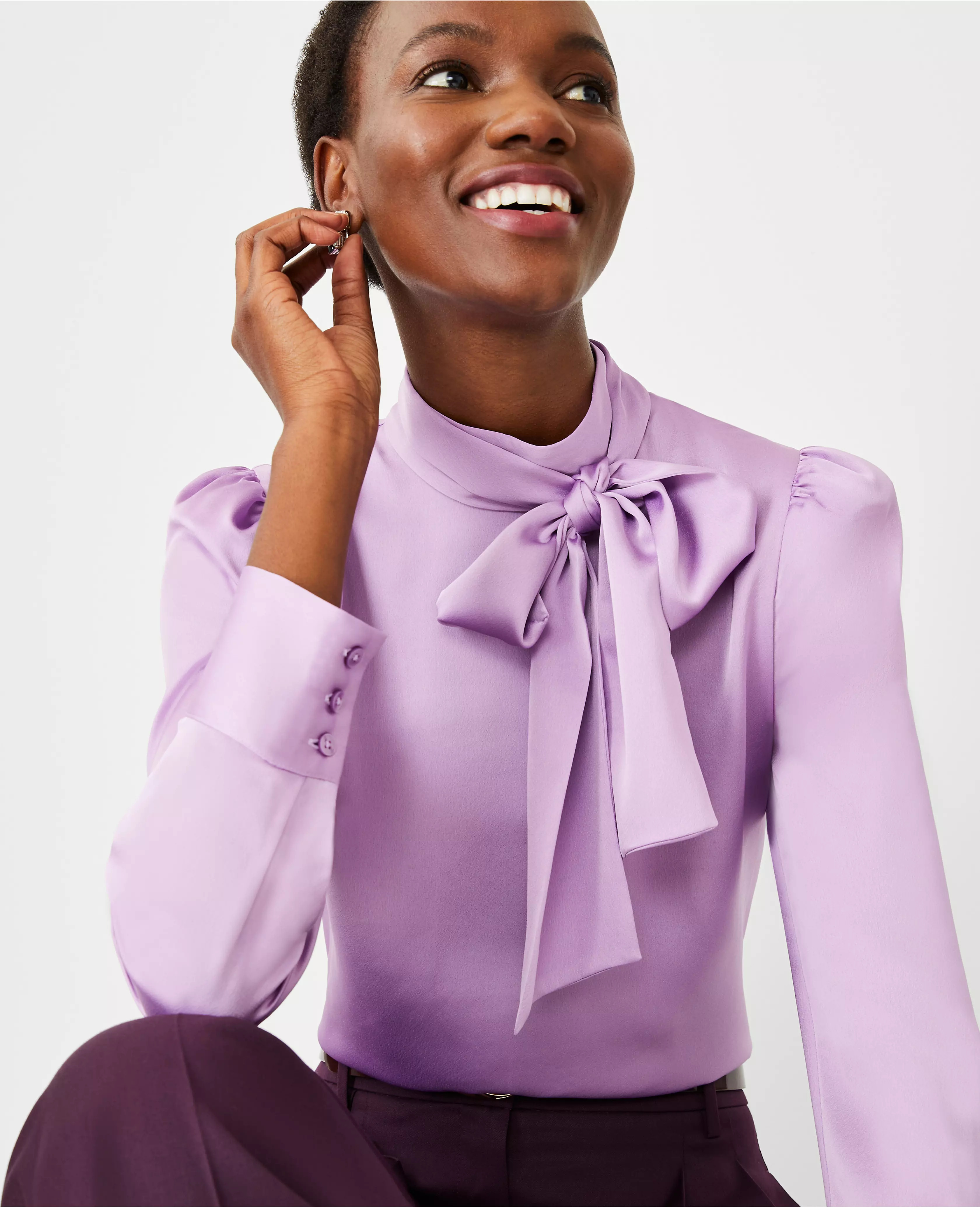 Mock Tie Neck Puff Sleeve Top | Ann Taylor (US)