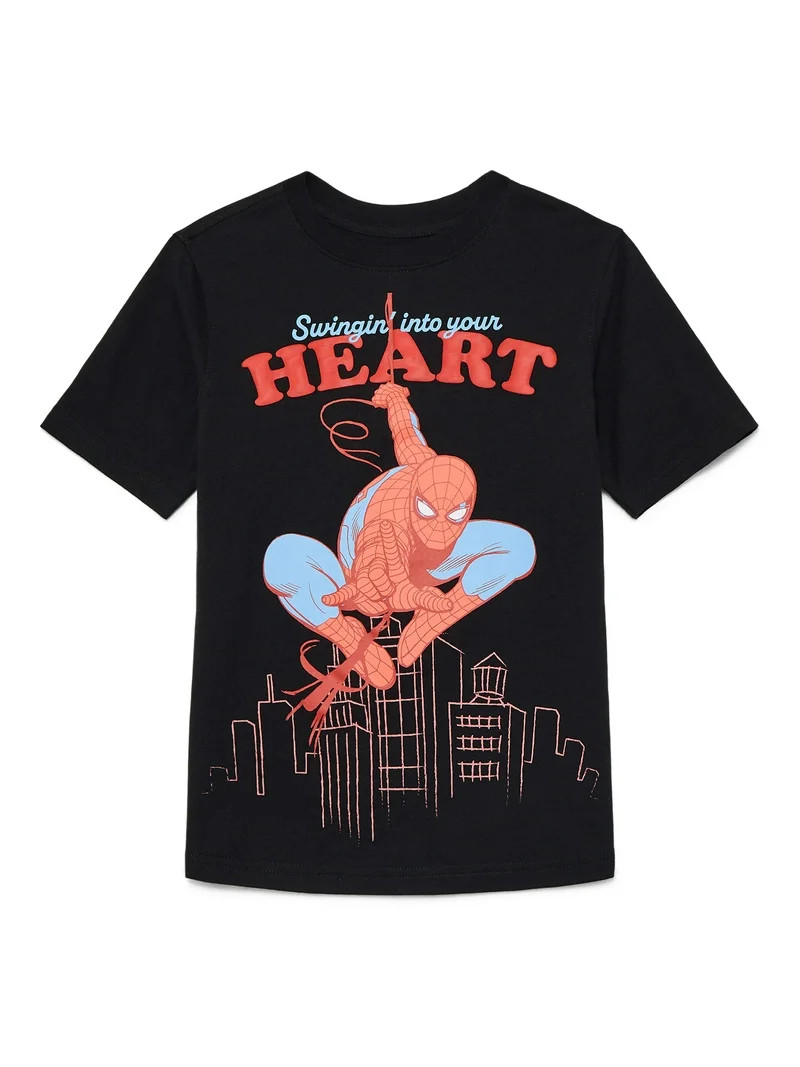 Marvel Spiderman Little Boys and Big Boys Valentine's Day Graphic Tee with Short Sleeves, Sizes 4... | Walmart (US)