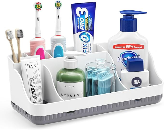 Bathroom Counter Organizer and Storage, 7 Slots Detachable Toothbrush Holders for Bathrooms, Anti... | Amazon (US)