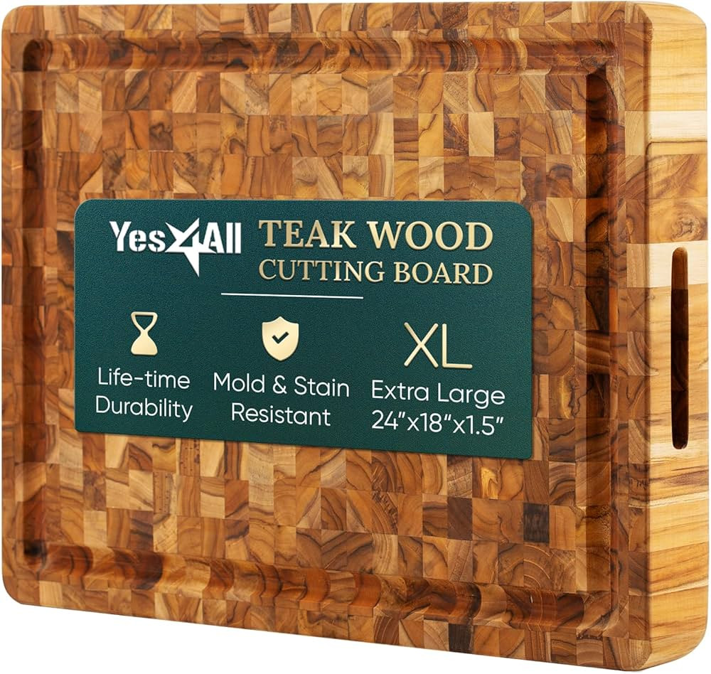 Yes4All Durable Teak Cutting Boards for Kitchen, [24''Lx18''Wx1.5” Thick] Extra Large End Grain... | Amazon (US)