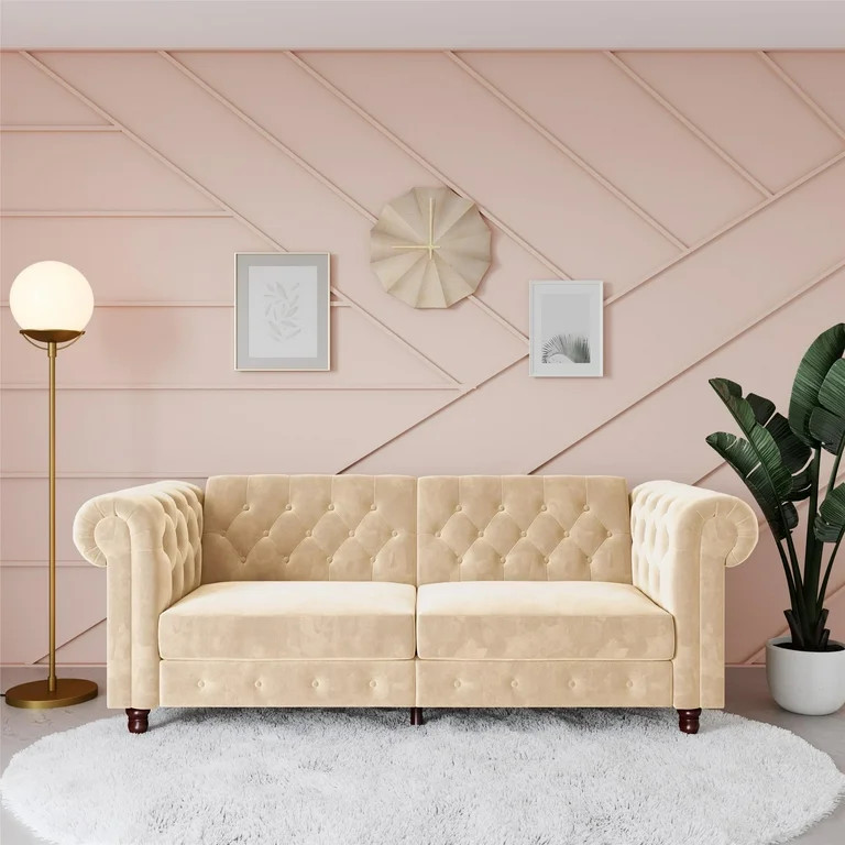 Ember Interiors Tamara Coil Sofa Bed, Ivory Velvet - Walmart.com | Walmart (US)