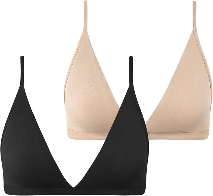 INIBUD Bralette for Women Removable Padded Bra Yoga Seamless V Neck Triangle Adjustable Straps Wi... | Amazon (US)