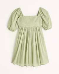 Ruched Puff Sleeve Poplin Mini Dress | Abercrombie & Fitch (US)