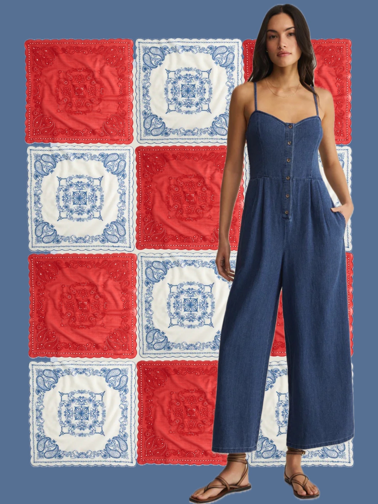 | Fourth of July outfit ideas | jean romper outfit | silk neck scarf | organic cotton red eyelet bandana | red white and blue clothes | jean July 4th clothes |

#LTKootd #LTKSeasonal #LTKmomlife
