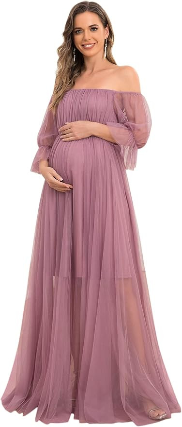 Ever-Pretty Women's Off-Shoulder A-line Tulle Maternity Dress for Baby Shower 20862 | Amazon (US)