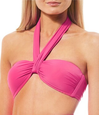 Solid Halter Tie Molded Cup Bandeau Swim Top | Dillard's