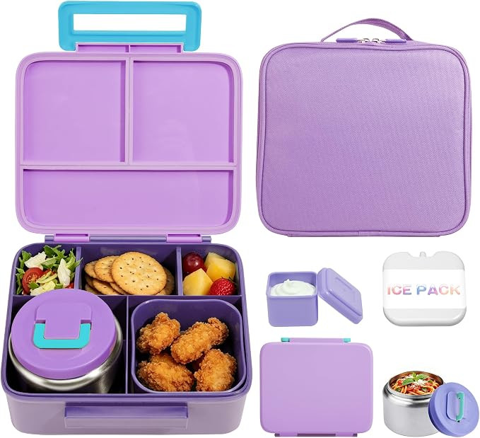 Bento Lunch Box for Kids with 8oz Soup Thermo Leak-Proof Lunch Food Containers with Snack Sauce C... | Amazon (US)
