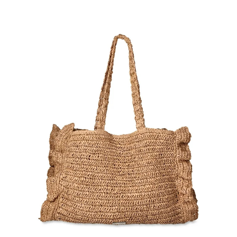 Time and Tru Women's Raffia Ruffled Tote, Natural | Walmart (US)
