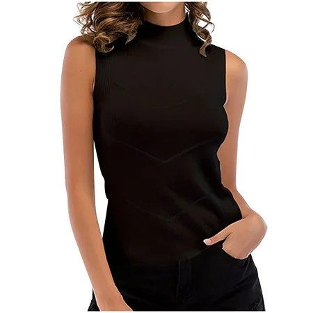 RQYYD Clearance Women s Summer High Neck Sweater Tank Sleeveless Sweater Knit Top Mock Neck Ribbed S | Walmart (US)