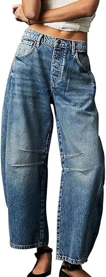 Barrel Jeans Women,Mid Rise Barrel Jeans for Women Wide Leg Loose Y2K Boyfriend Baggy Jeans Cropp... | Amazon (US)