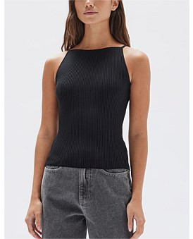 David Jones ASSEMBLY LABEL Calisto Silk Cotton Knit Tank in Black, Size 10 AU | David Jones (Australia & New Zealand)