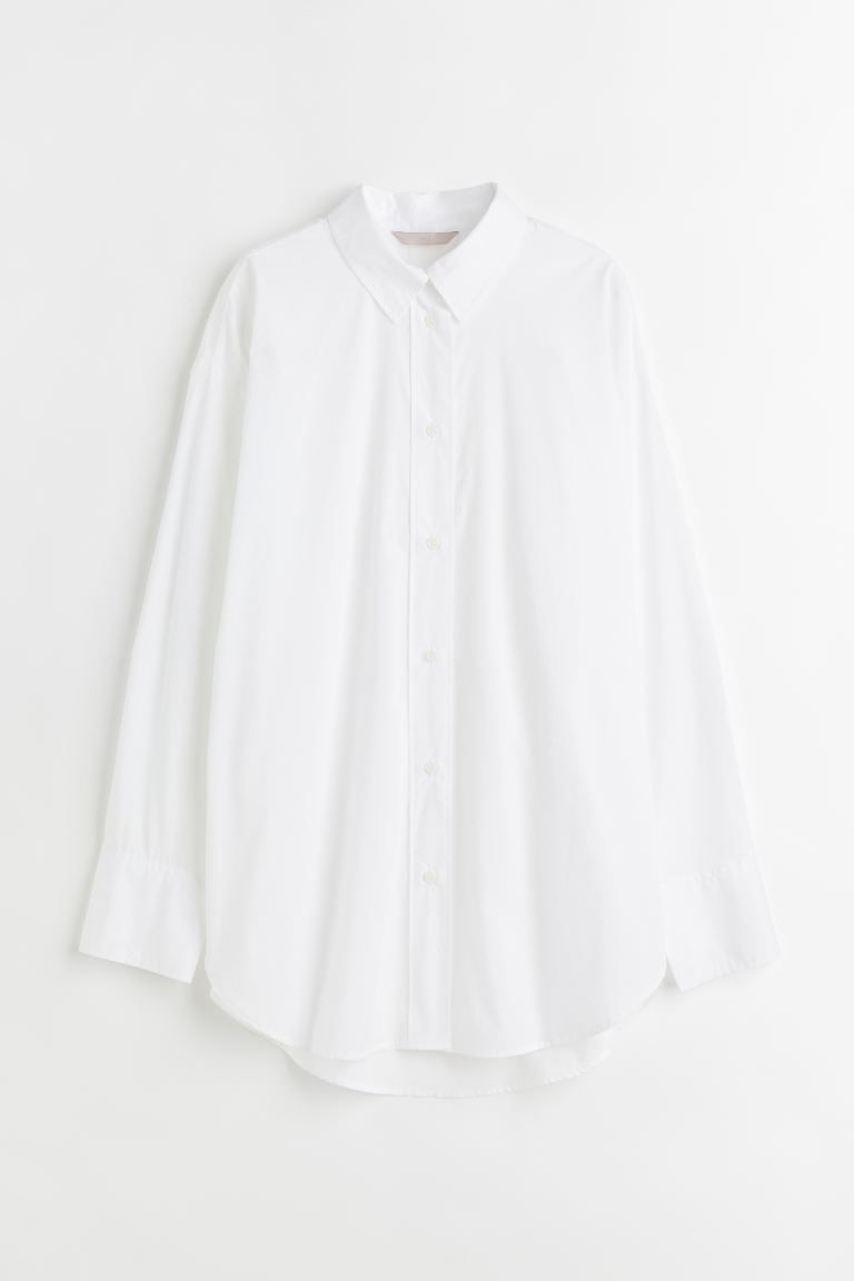 Oversized cotton shirt - Long sleeve - Regular length - White - Ladies | H&M GB | H&M (UK, MY, IN, SG, PH, TW, HK)