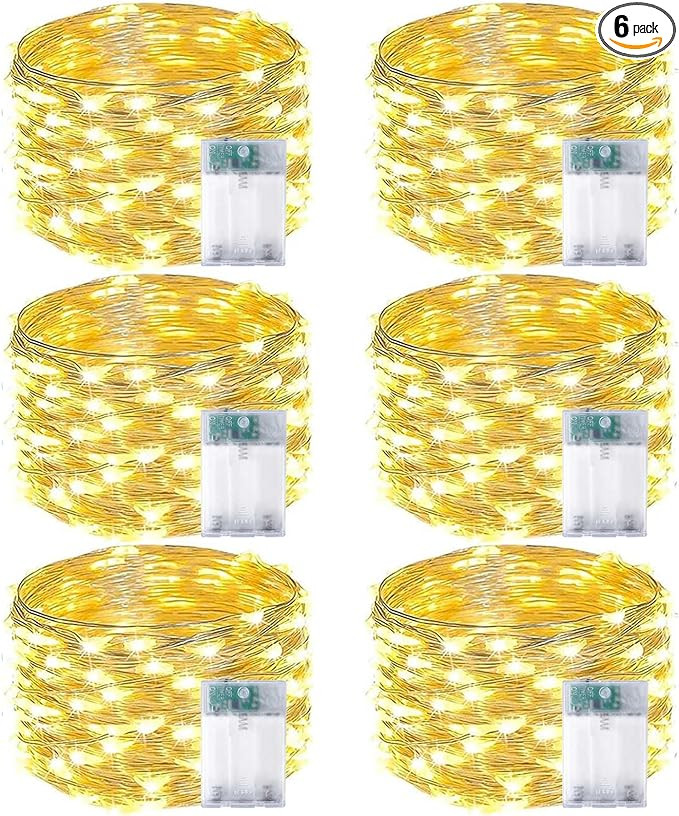 6-Pack Fairy Lights Battery Operated with Timer, Waterproof 16FT 50 LED String Lights Outdoor Ind... | Amazon (US)