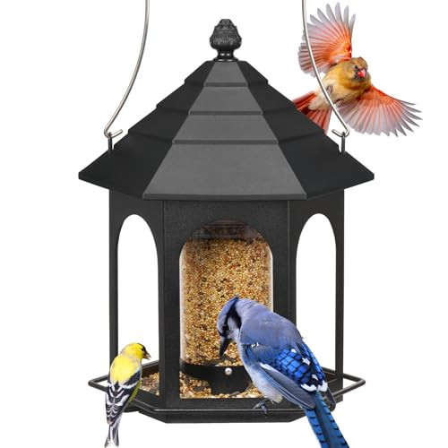 Kingsyard Metal Bird Feeder for Outdoors Hanging, 3 lbs Seed Feeder, Wild Bird Feeders for Garden Cardinal Finch Bluebird, Easy to Fill & Clean, Black | Amazon (US)