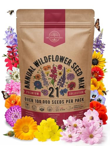 Organo Republic 21 Annual Wildflower Seeds Mix for Indoor & Outdoors. 100,000+ Non-GMO, Heirloom Wildflower Garden Seeds, 4oz Packet for Growing Wild Flowers to Attract Bees, Butterflies & Birds | Amazon (US)