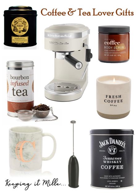 Coffee & Tea Lover Gift Guide. French tea, KitchenAid espresso machine, coffee scrub, bourbon infused tea, marble initial mug, milk frother, coffee candle. #LTKGiftGuide

#LTKhome #LTKCyberweek