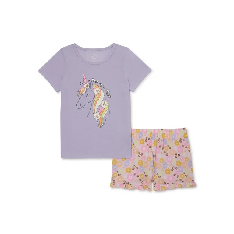 Wonder Nation Girls Short Sleeve Top and Sleep Short Pajama Set, 2-Piece, Sizes 4-18 & Plus | Walmart (US)