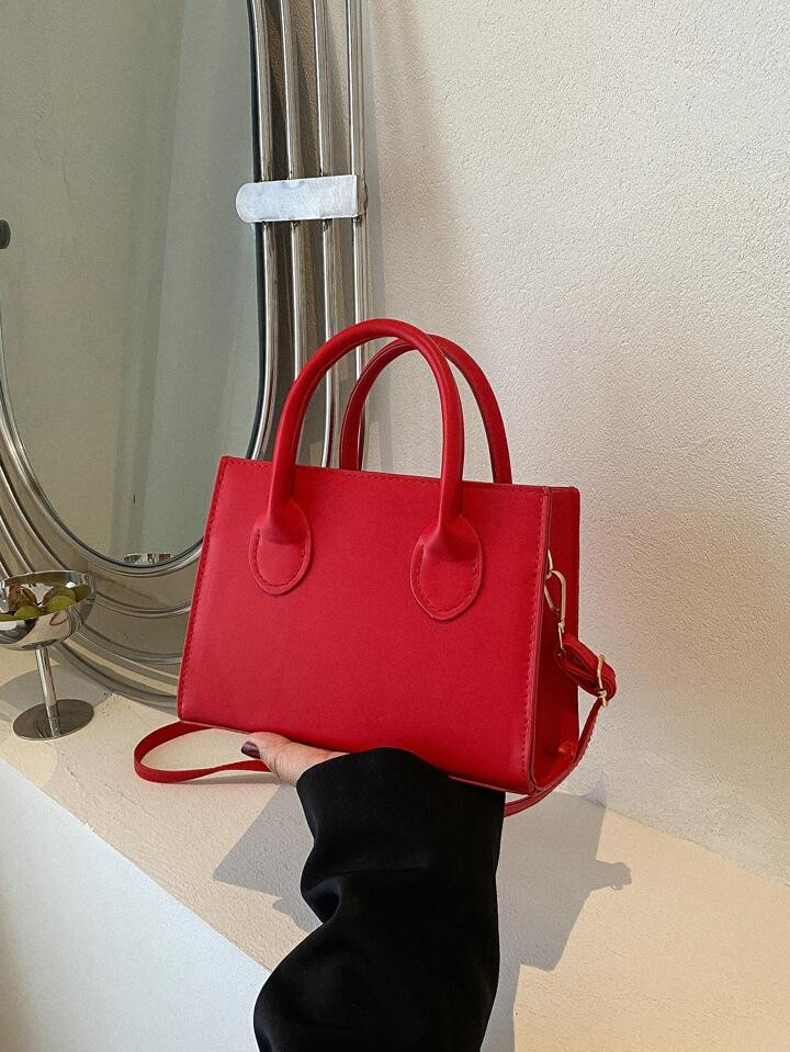 Neon Red Double Handle Square Bag Small Funky | SHEIN