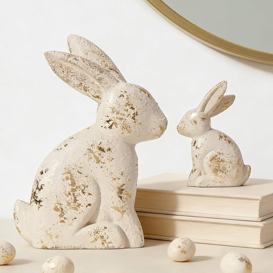 DN DECONATION Easter Decorations White & Gold Bunny Decor Rabbit Figurines, Wabi Sabi Easter Bunn... | Amazon (US)