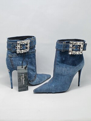 DOLCE & GABBANA Patchwork denim ankle boots with rhinestone buckle Retail $1645 | eBay US