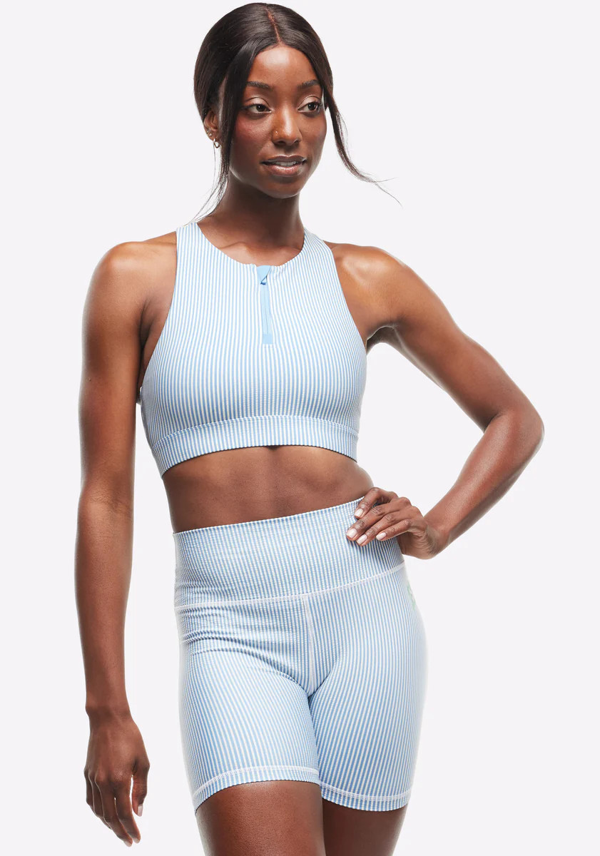 Seersucker High Neck Zip Bra | Peloton Apparel