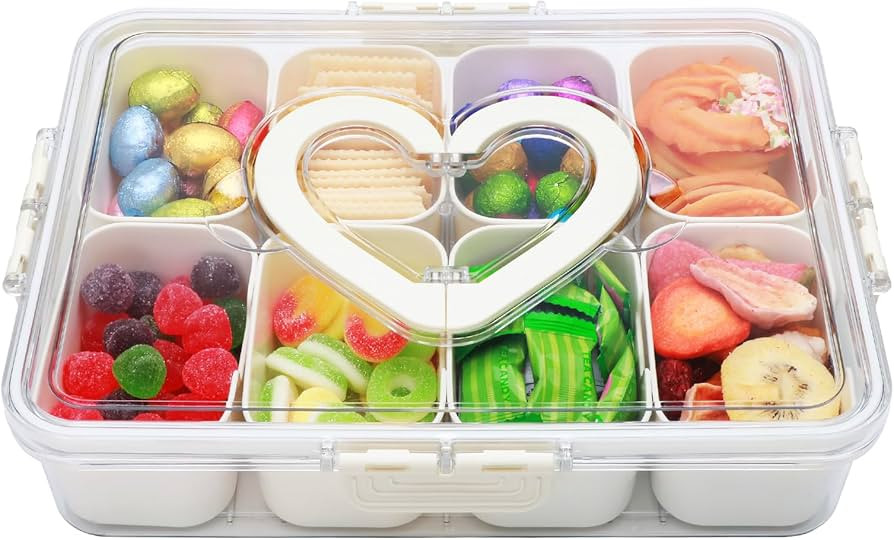 Divided Serving Tray with Lid and Handle,Snackle Box Containers with 8 Compartment,Portable Snack... | Amazon (US)