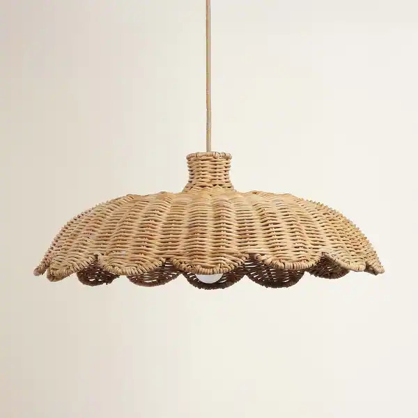 Aurelia Outdoor Rattan Pendant Light - Natural Dome 1-Light Handwoven Light Fixture For Modern, B... | Bed Bath & Beyond