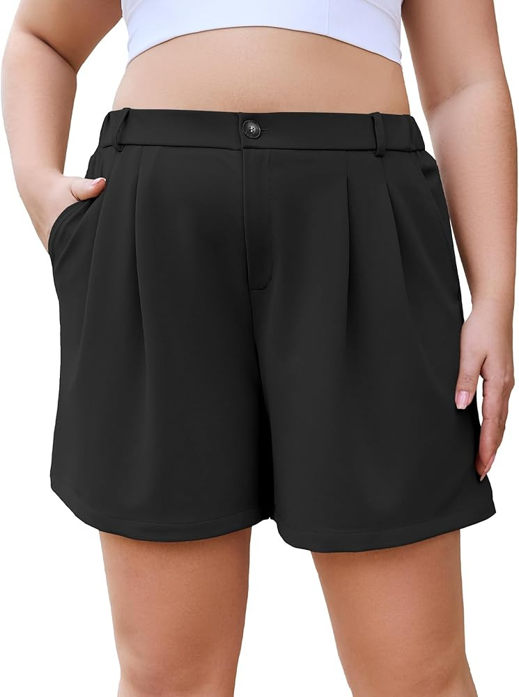 COOTRY Plus Size Women Dressy Casual Shorts High Waisted Dress Shorts Tailored Wide Leg Work Shor... | Amazon (US)