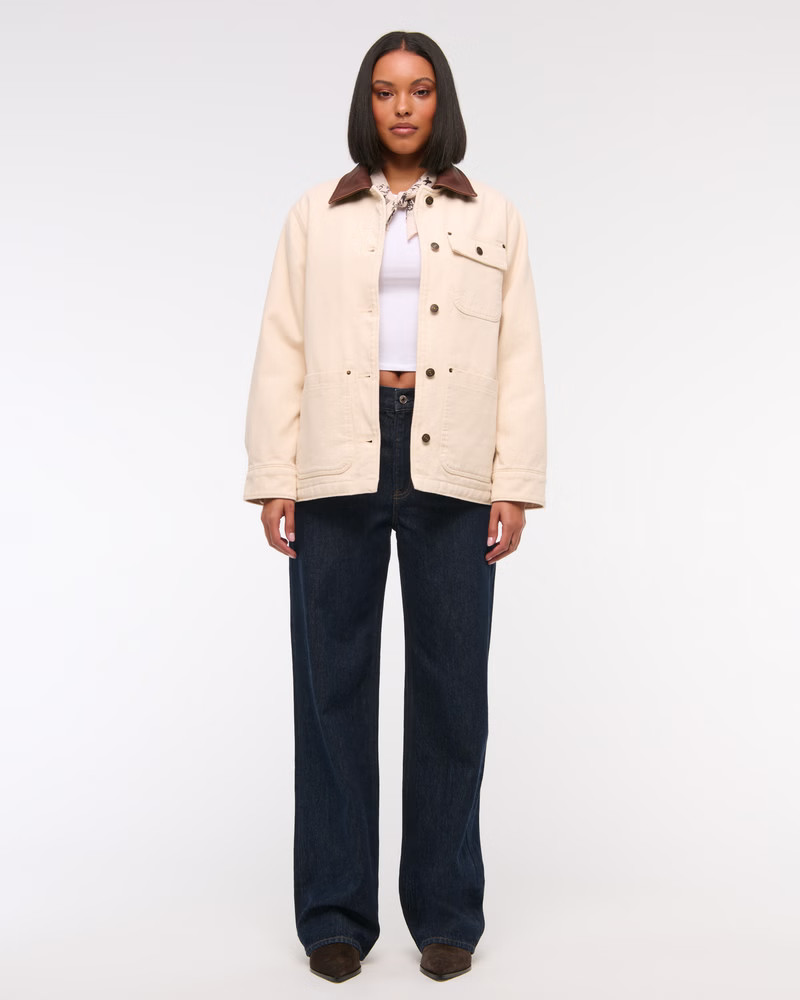 Mid-Length Twill Workwear Jacket | Abercrombie & Fitch (US)