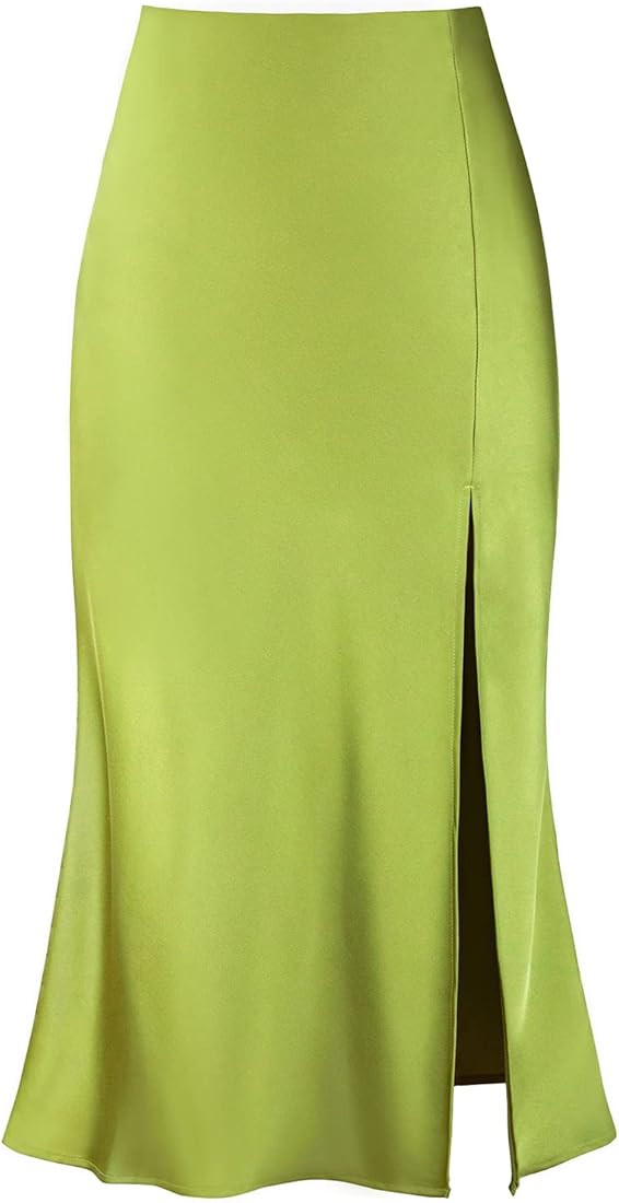 Modegal Women's Sexy Satin Side Split Thigh High Waisted Casual A Line Midi Skirt | Amazon (US)