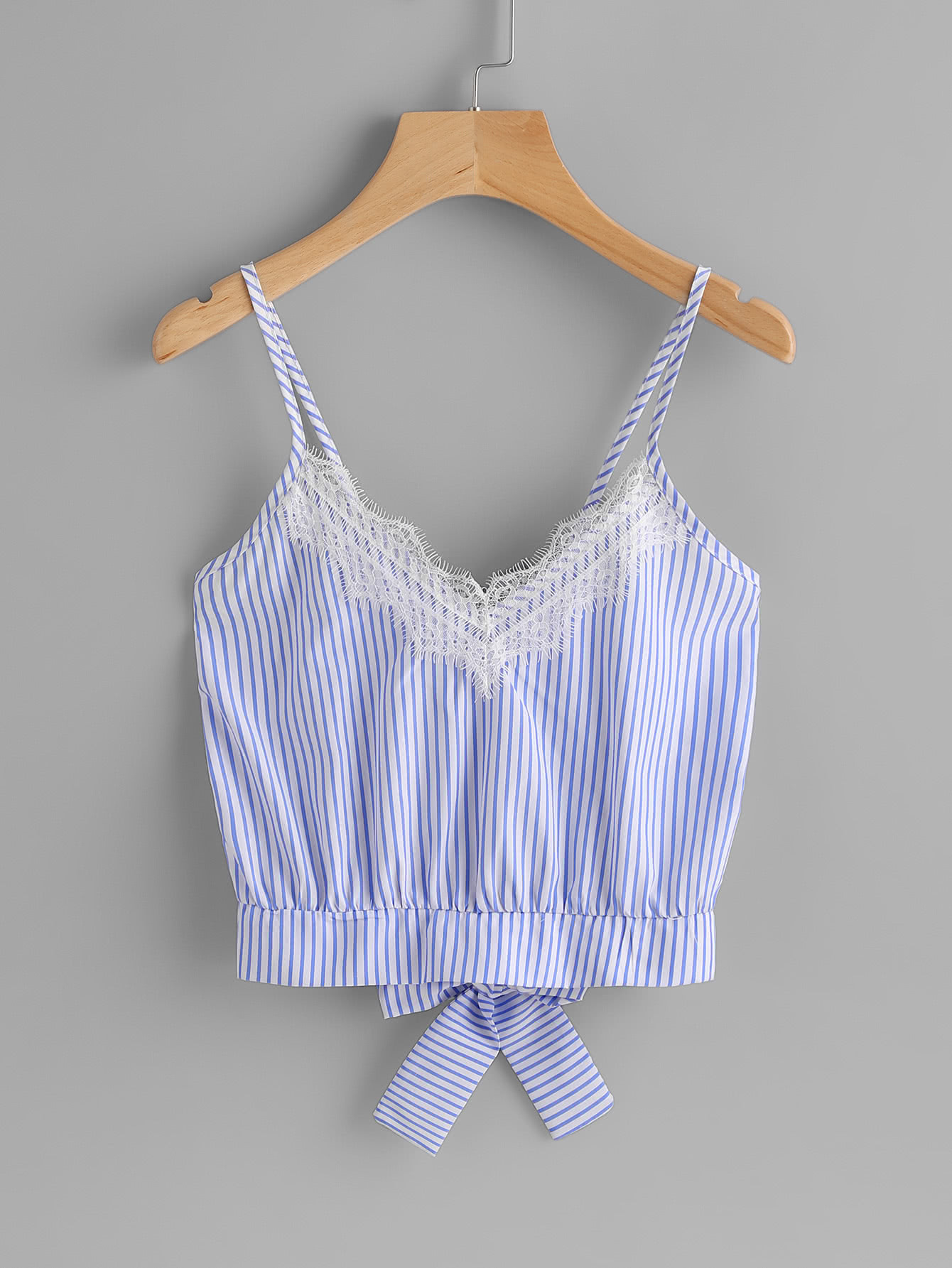 Vertical Striped Split Bow Tie Back Cami Top | SHEIN