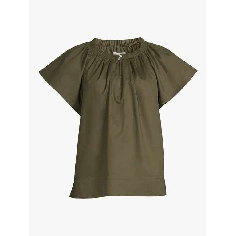 Free Assembly Women's Split Neck Top with Flutter Sleeves, Size XS-XXL | Walmart (US)