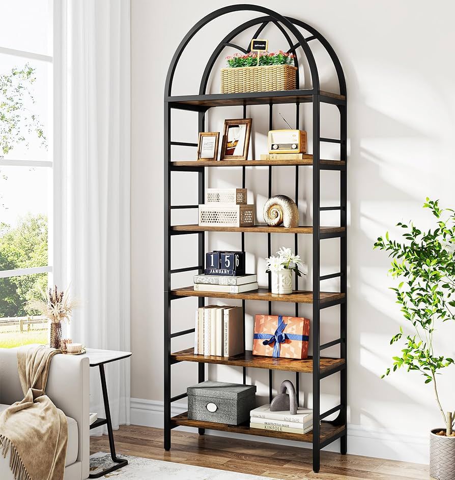 Tribesigns Bookshelf, 6-Tier Tall Arched Bookshelves, 78.7" Industrial Metal Open Bookcase and Bo... | Amazon (US)