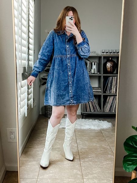 Fall outfit. Denim dress from amazon wearing size medium. Fall dress. 

#LTKunder50 #LTKSeasonal #LTKstyletip