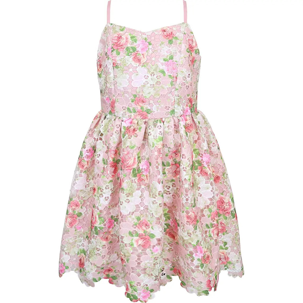 Zunie Kids' Printed Lace Scallop Hem Party Dress in Pink Multi at Nordstrom, Size 16 | Nordstrom