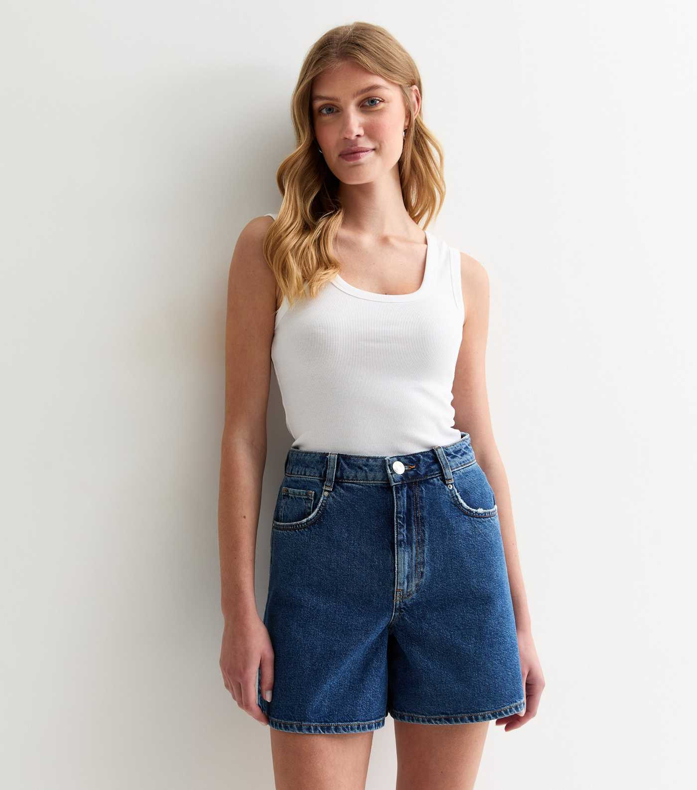 Tall Dark Blue A-Line Flared Denim Shorts  | New Look | New Look (UK)