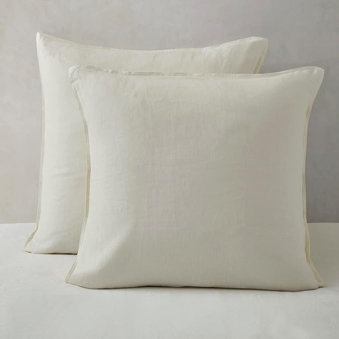 ATLINIA 100% Linen Pillowcases Set of 2, Euro Size 26'' x 26'' Pillow Case, Linen Pillow Sham Cre... | Amazon (US)