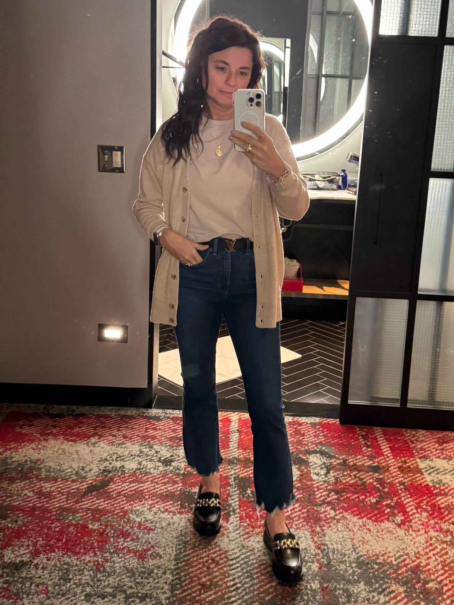 I am obsessed with these black leather loafers with a chunky chain. They run TTS. I have them paired with the most amazing babe tee and chewed edge hem jeans!!!  Jeans and tee run TTS  

#LTKfindsunder100 #LTKstyletip #LTKshoecrush