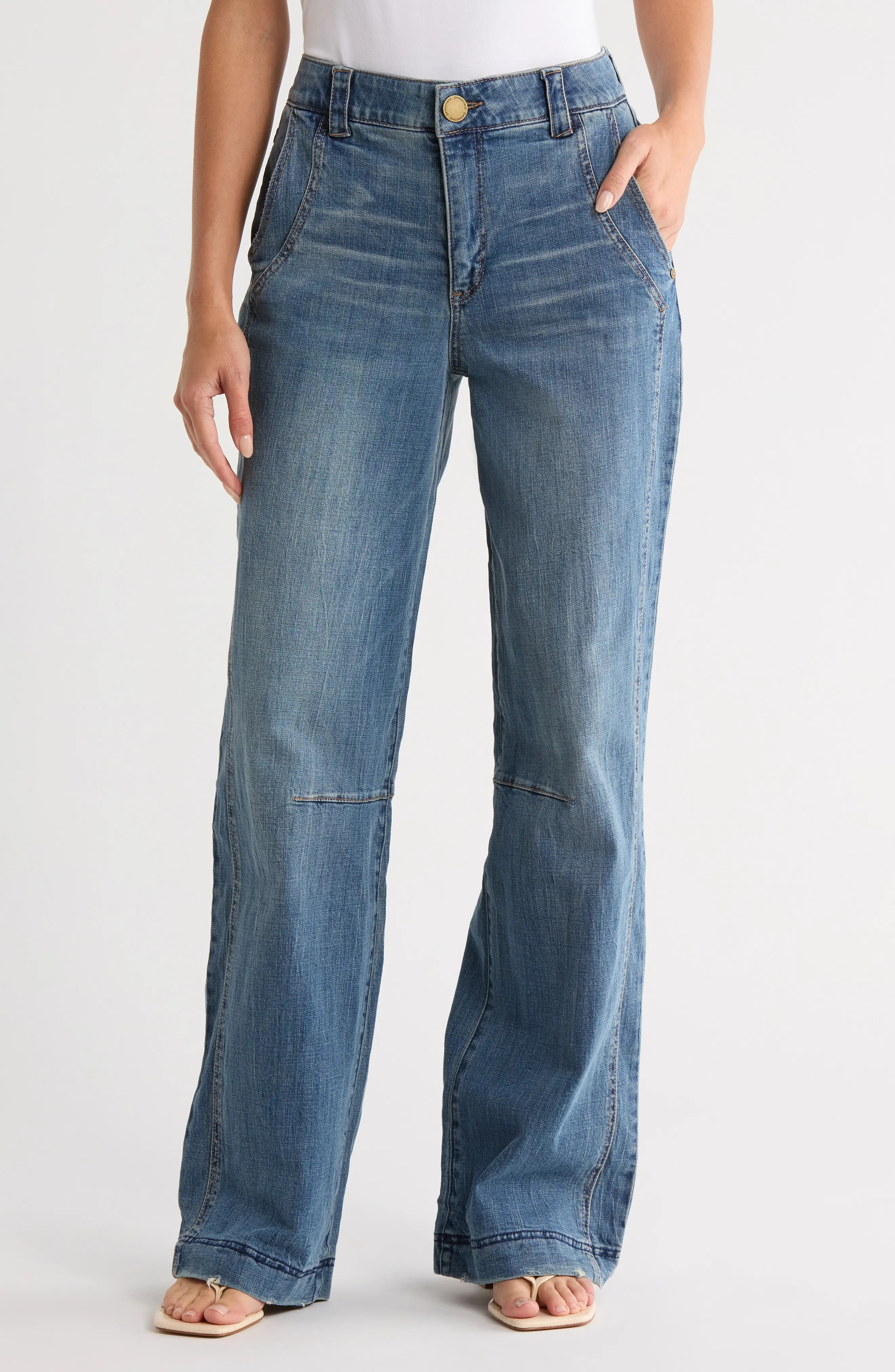 Democracy Dart Wide Leg Jeans in Mid Blue Artisanal at Nordstrom Rack, Size 16 | Nordstrom Rack