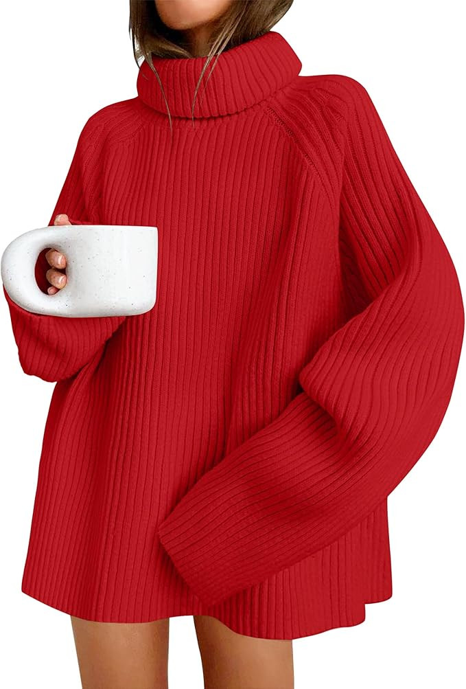 ZESICA Women's 2023 Winter Sweaters Oversized Turtleneck Long Sleeve Chunky Knitted Tunic Pullove... | Amazon (US)