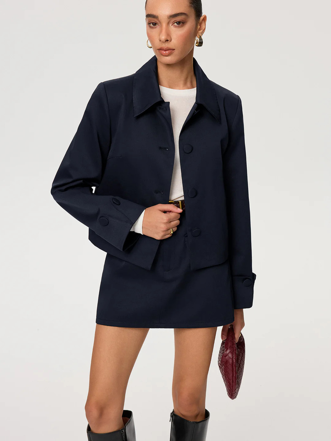 Collared Cotton Blend Jacket | Commense