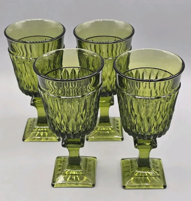 VINTAGE Indiana Glass "Mt Vernon" Avocado Green Wine Goblets Glasses set of 4 | Etsy (US)