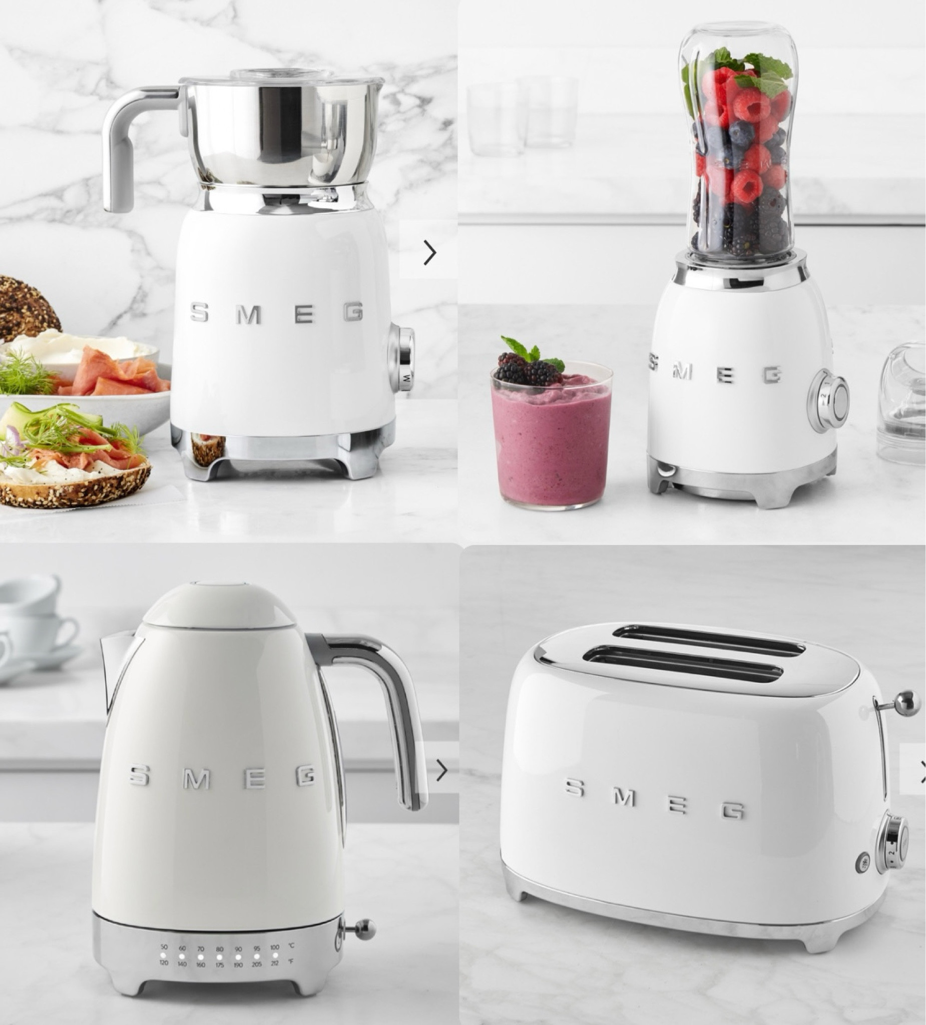 The kitchen quartet !! Aesthetic kitchen equipments, White Toaster, milk frother, kettle, Smeg toaster, smeg milk frother, smeg kettle, White Toaster, white milk frother, white kettle

#LTKhome