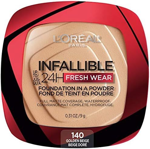 L'Oreal Paris Infallible Fresh Wear Foundation in a Powder, 140 Golden Beige, 0.31 Fl Oz | Amazon (US)