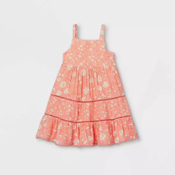Toddler Girls' Floral Tiered Tank Dress - Cat & Jack™ Coral | Target